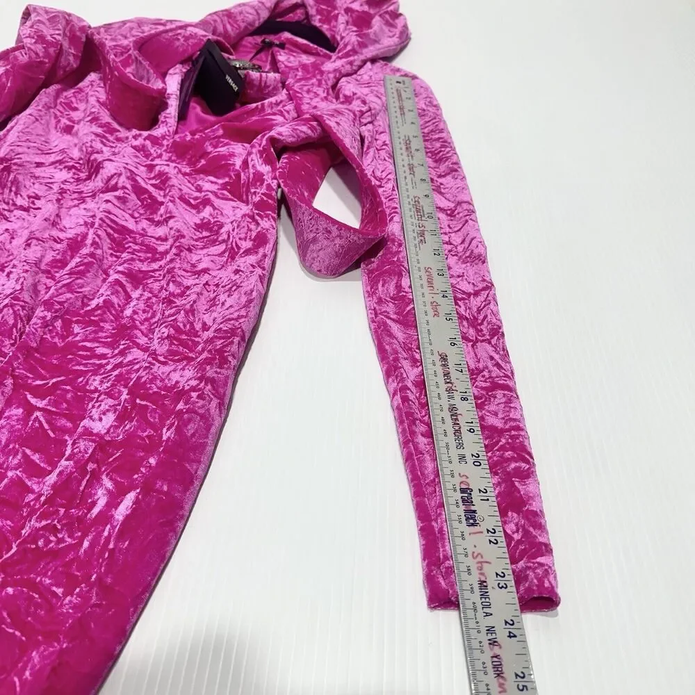 NWT Versace 40 US 4 Runway Biggie Medusa Pink Crushed Velvet Midi Dress $3,225 - Picture 14 of 16